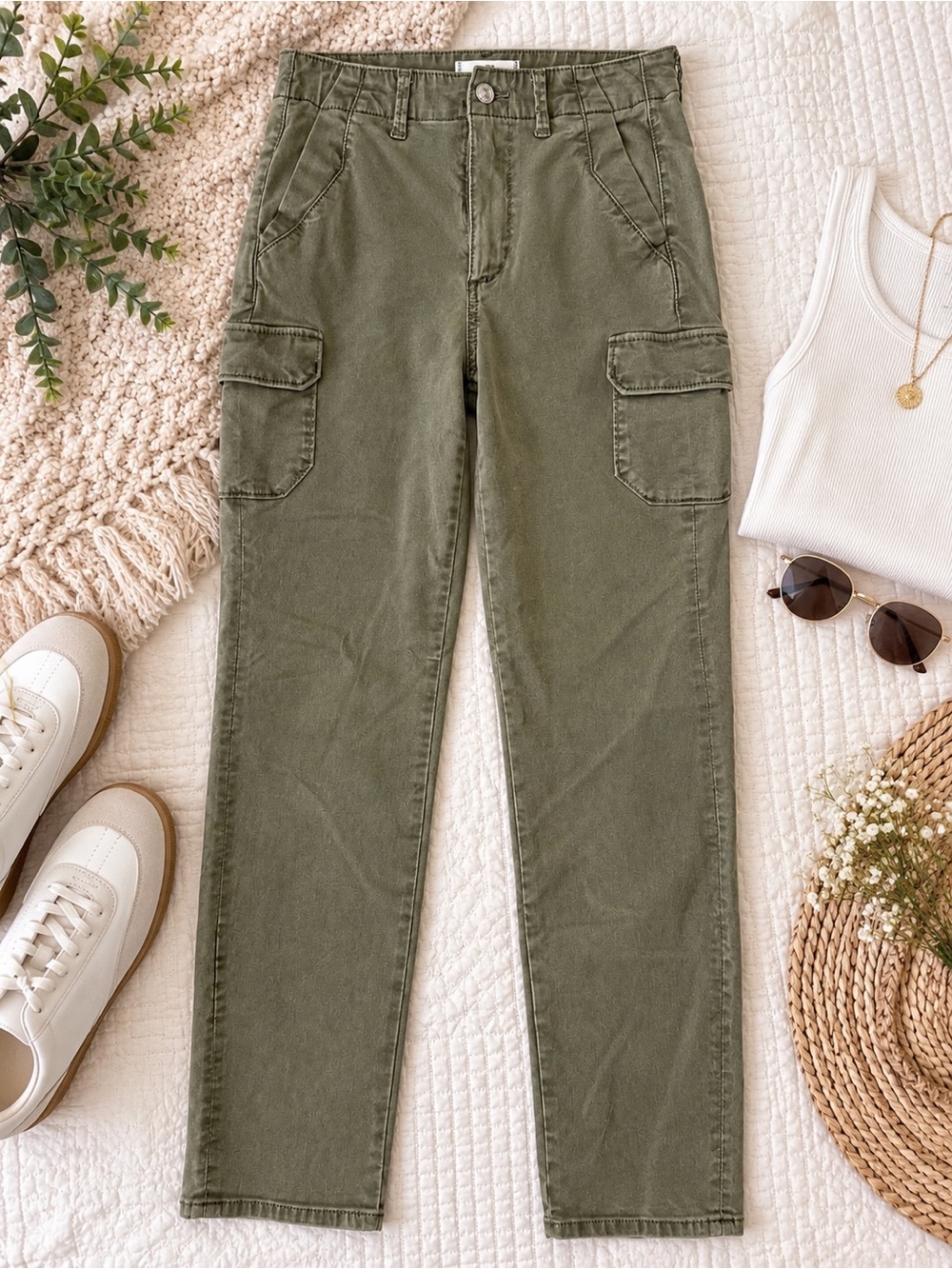 PAIGE Olive Green High Rise Cargo Pants Utility Jeans Size 24 NWOT
